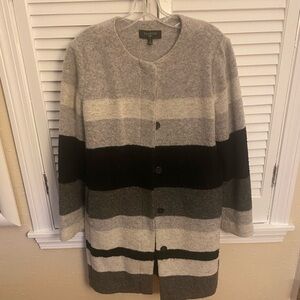 Talbots Gray and Black Striped Cardigan